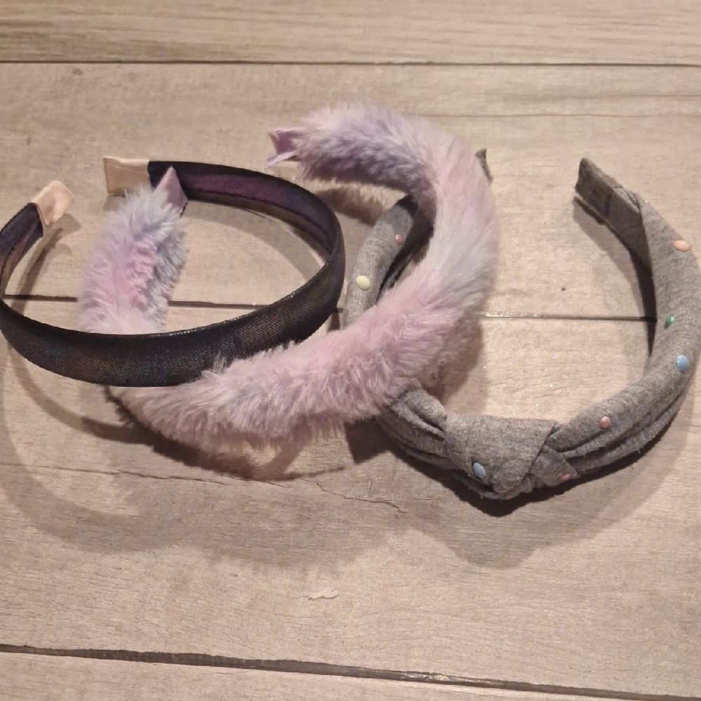 🍦Kids Plush & Jewel Headband Set - Pink, Gray🐣